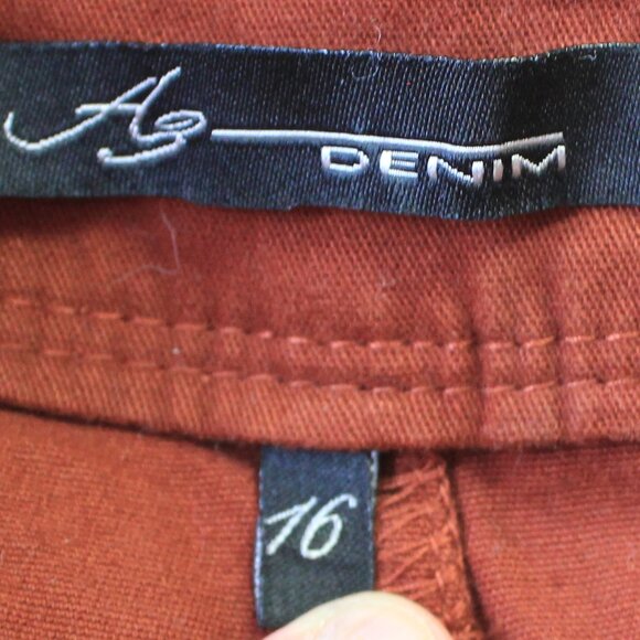 #429 A3 Denim Burnt Orange Red Jeans Size 16 - Picture 6 of 8